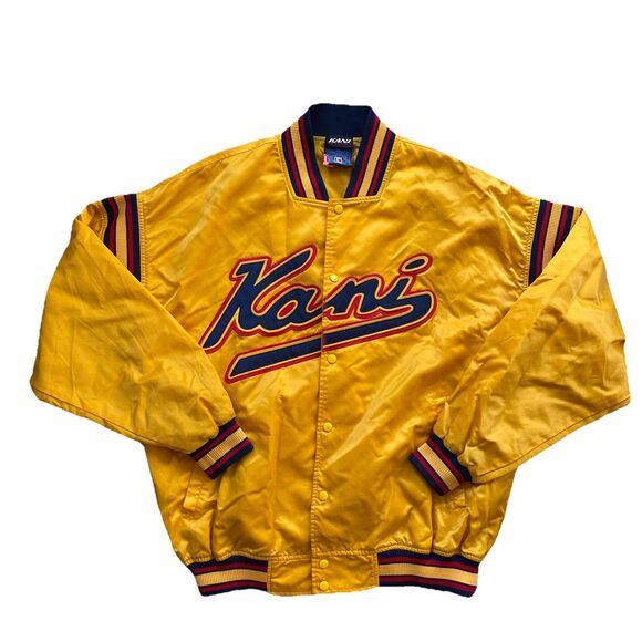 Vintage 90s Karl Kani Satin Jacket XXL Yellow Baseball Varsity Rap Hip Hop 2XL - Picture 2 of 11